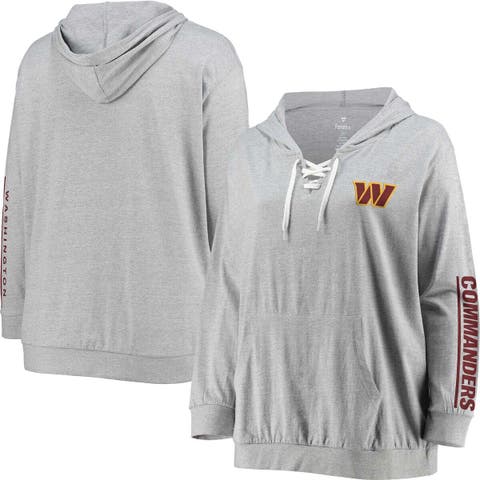Women's Fanatics Branded Heather Gray Washington Commanders Plus Size Lace-Up V-Neck Pullover Hoodie