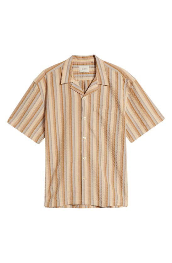 Shop Forét Otter Stripe Short Sleeve Organic Cotton Seersucker Button-up Shirt In Rubber Stripe