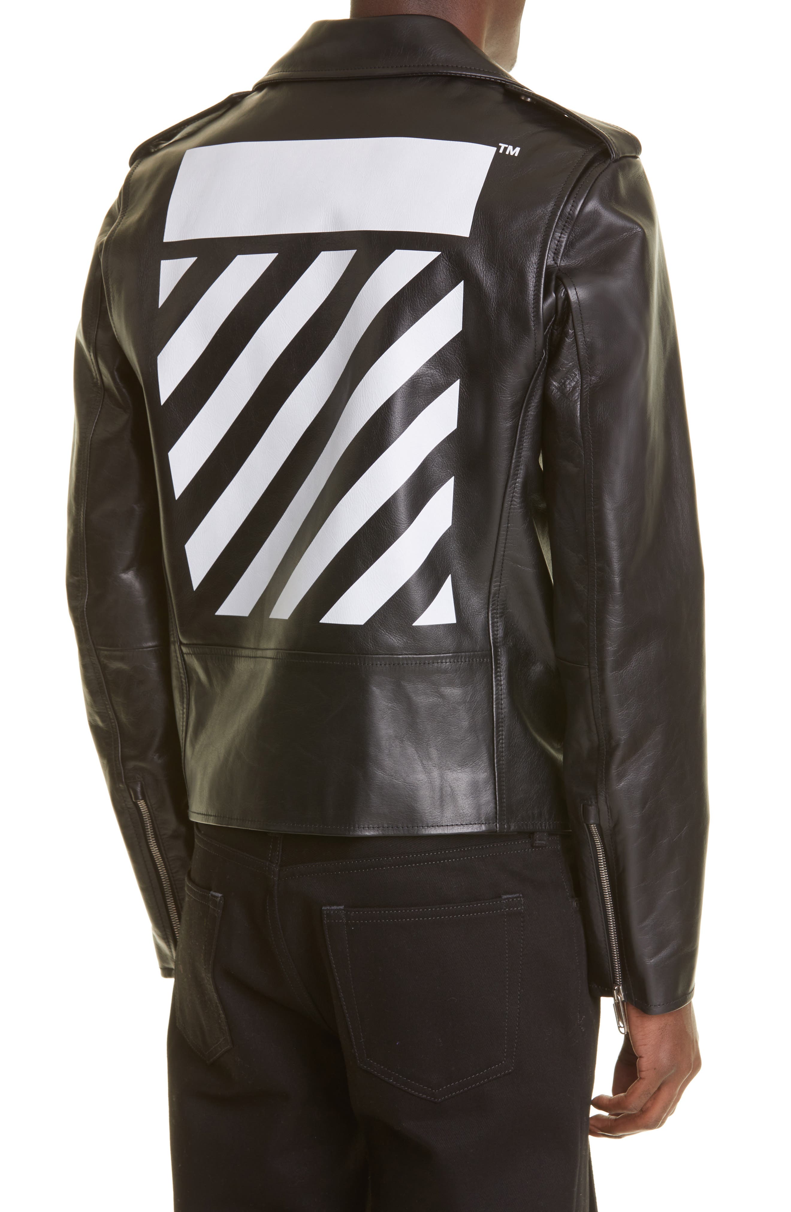 off white black leather jacket