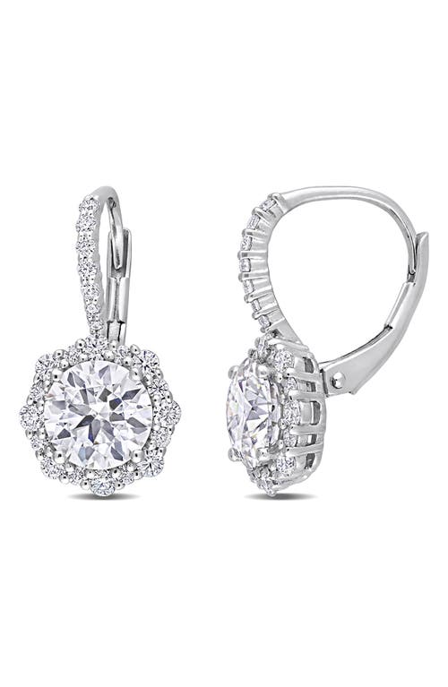 Delmar Sterling Silver Lab Created Moissanite Halo Drop Earrings In Silver