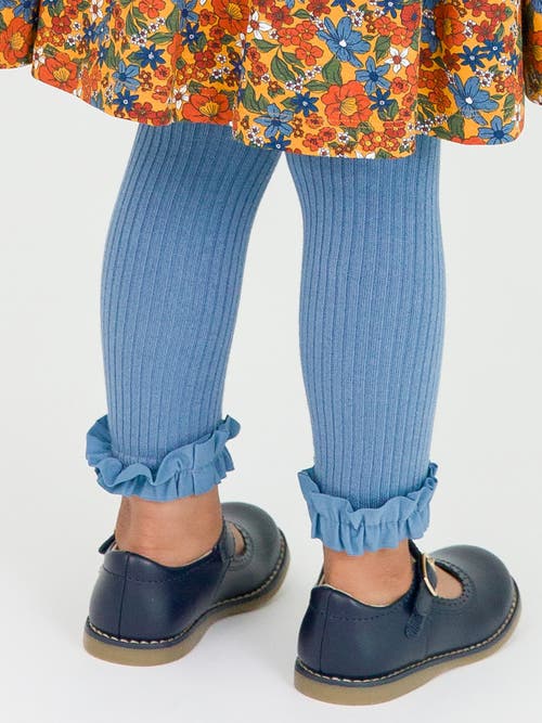 Rufflebutts Toddler Girls Rib Knit Footless Ruffled Tights In Countryside Blue