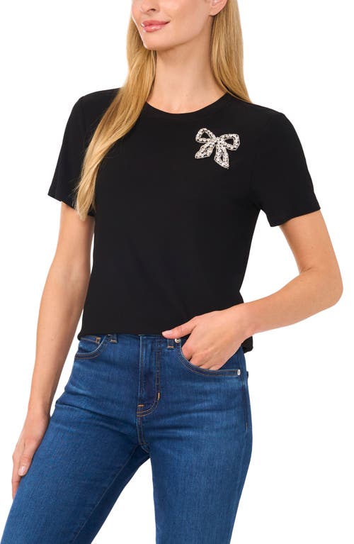 Shop Cece Embellished Bow T-shirt In Rich Black