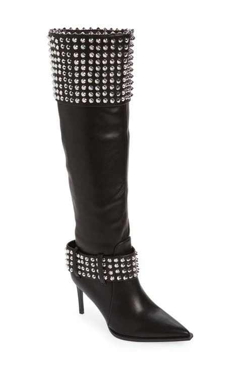 Marlena Studded Pointed Toe Knee High Boot (Women)