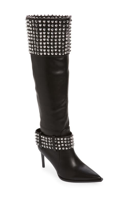 Marlena Studded Pointed Toe Knee High Boot in Black