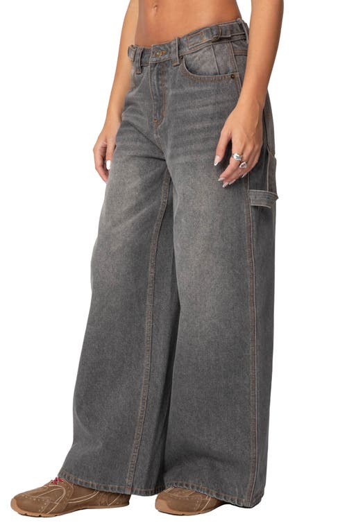 Edikted Baggy Washed Low Rise Carpenter Jeans In Gray-washed