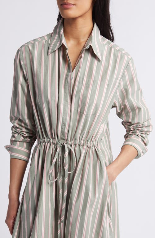 Shop Caslonr Caslon(r) Stripe Long Sleeve Cotton Shirtdress In Green- Coral Frankie Stripe