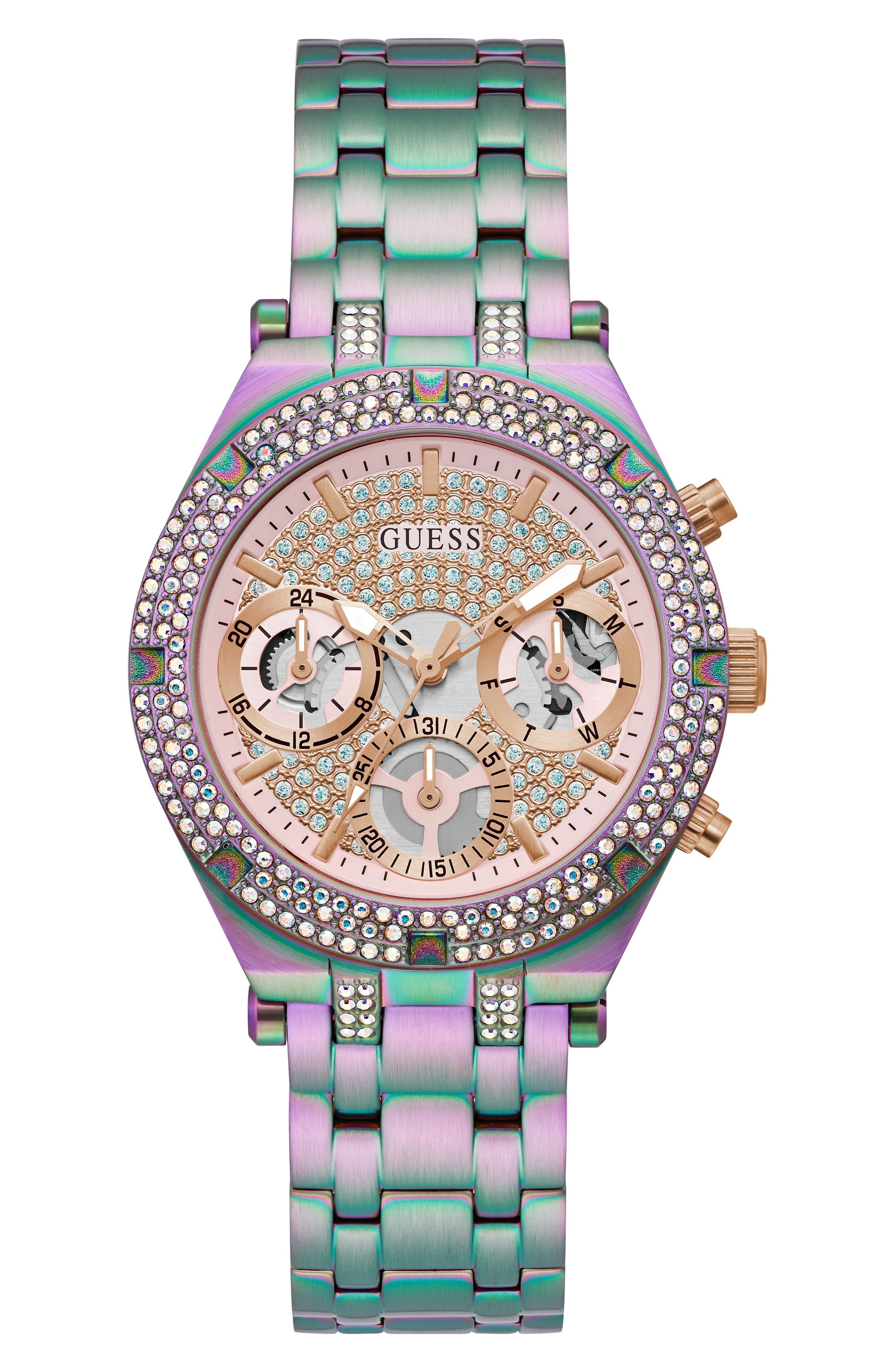 iridescent crystal multifunction watch