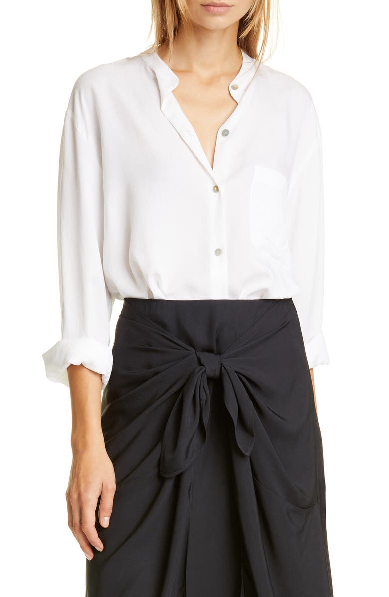 VINCE Relaxed Band Collar Blouse, Main, color, OFF WHITE