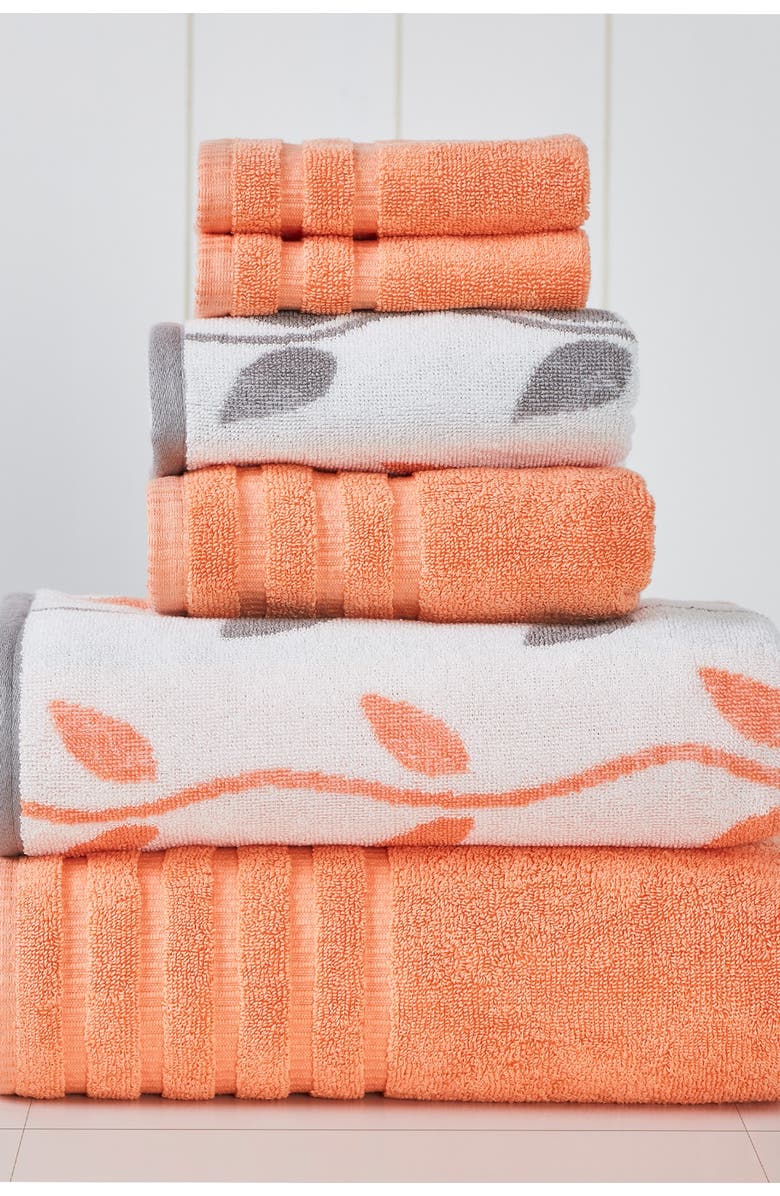 MODERN THREADS Yard Dyed Towel 6-Piece Set - Organic Vines Coral, Main, color, CORAL