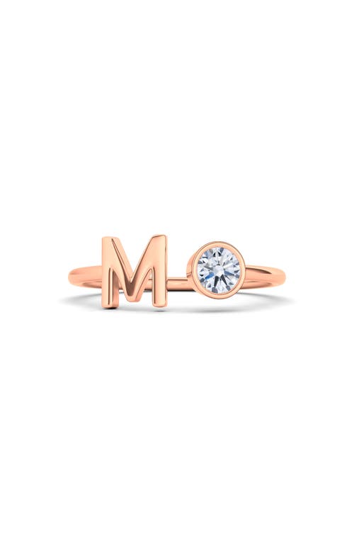 Hautecarat Letter Lab Created Diamond 18k Rose Gold Ring In 18k Rose Gold - M