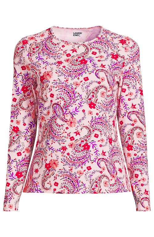 Shop Lands' End Plus Size Crew Neck Long Sleeve Rash Guard Upf 50 Sun Protection Swim Tee In Wood Lily Multi Floral Paisley