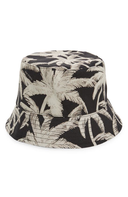 Shop Palm Angels Allover Palms Print Bucket Hat In Black Off White