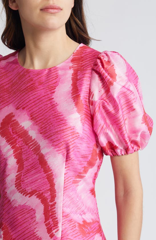 Shop Hutch Puff Sleeve Dress In Hot Pink Sketched Squiggle