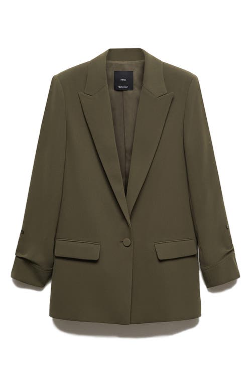 Mango Gathered Sleeve Blazer In Khaki Green