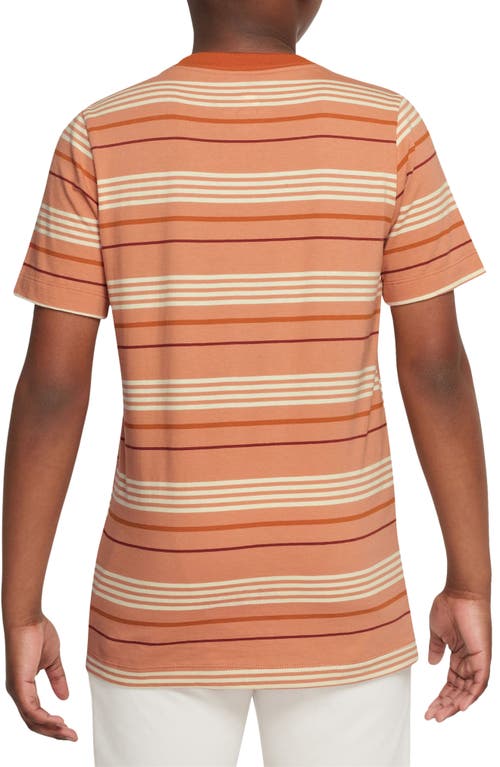 Shop Nike Kids' Sportswear Stripe Cotton Logo T-shirt In Amber Brown/campfire Orange