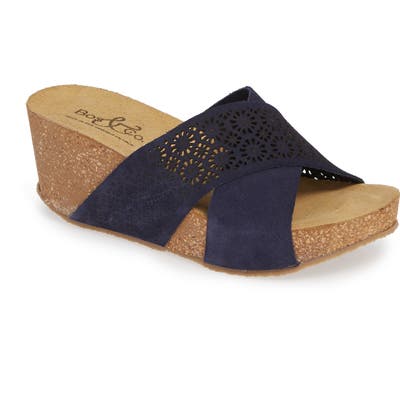 Bos. & Co. Lomi Platform Wedge Slide Sandal, Blue