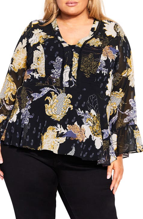 Plus Size Peplum Round Neck Long Sleeve Blouse main image 1