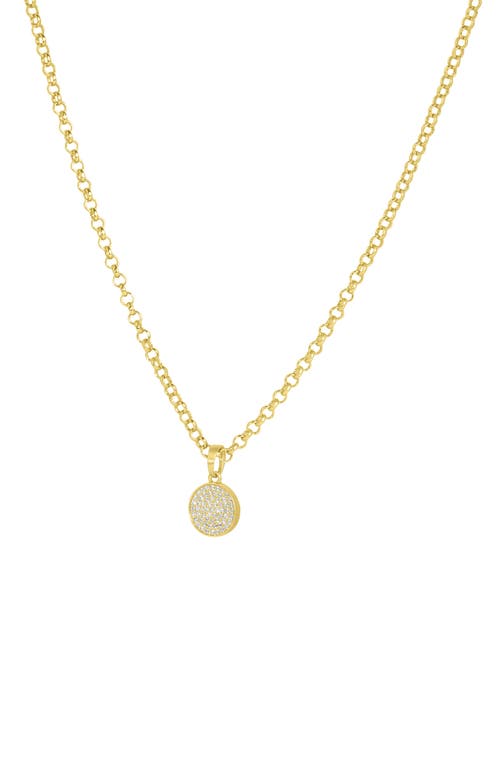 Petit Pavé Knockout Disc Pendant Necklace in White Topaz/Gold