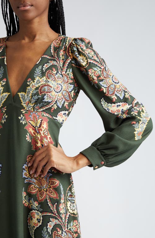 Shop Etro Placed Paisley Print Long Sleeve Dress In Green Floral