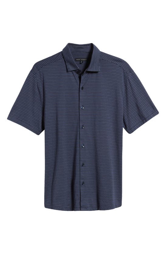 Shop Robert Barakett Warman Stripe Short Sleeve Knit Button-up Shirt In Blue