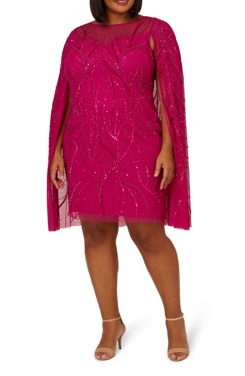 Adrianna Papell Beaded Cape Sleeve Cocktail Dress in Hot Orchid at Nordstrom, Size 24 W