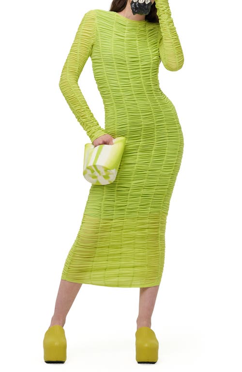 Simon Miller Tati Smocked Long Sleeve Midi Dress in Lime