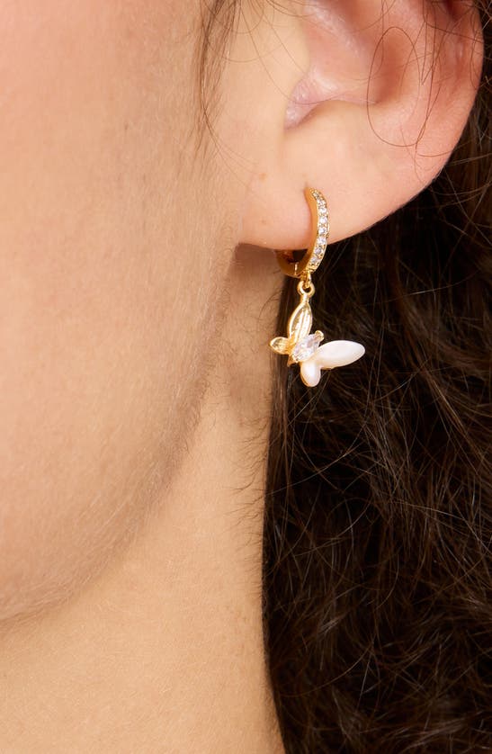 Shop Kate Spade Social Butterfly Huggie Hoop Earrings In White Multi