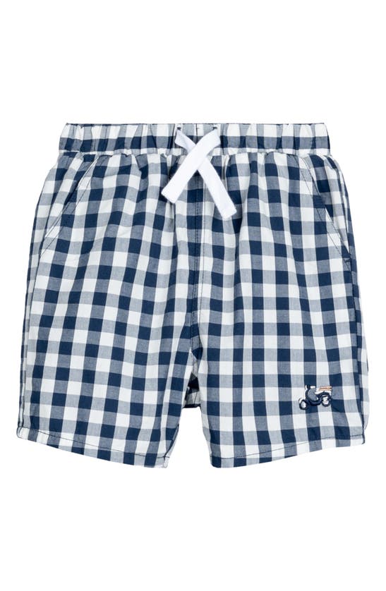 Miles The Label Babies' Gingham Check Organic Cotton Drawstring Shorts In Navy