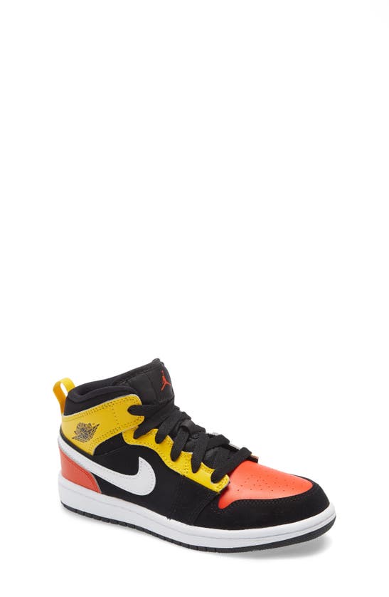 Jordan Kids' Nike  Air  1 Mid Se Basketball Shoe In Black/ Orange/ White