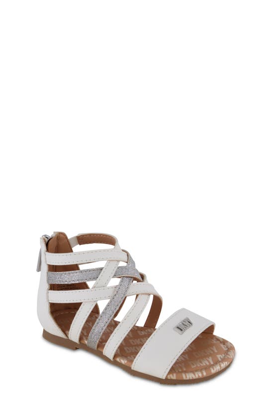 Dkny Kids Hudson Cross Sandal In White/ Silver