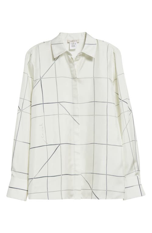 Shop Lafayette 148 New York Scottie Floor Plan Print Silk Button-up Shirt In Cloud Multi