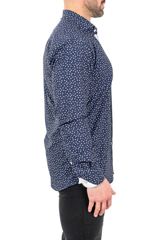 Maceoo Einstein Paisley Print Stretch Button-up Shirt In Blue