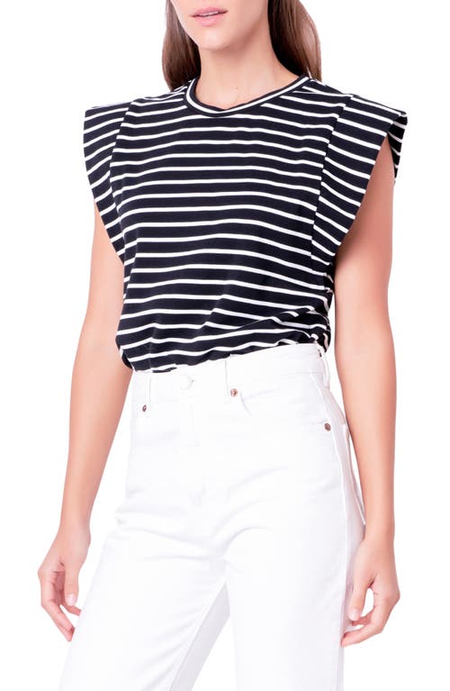 English Factory Stripe Extended Shoulder T-shirt In Black/white