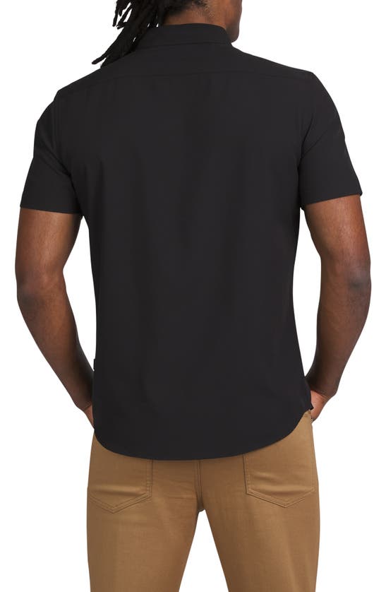 Shop Dkny Sportswear Lenox Short Sleeve Button-up Tech Shirt In Black