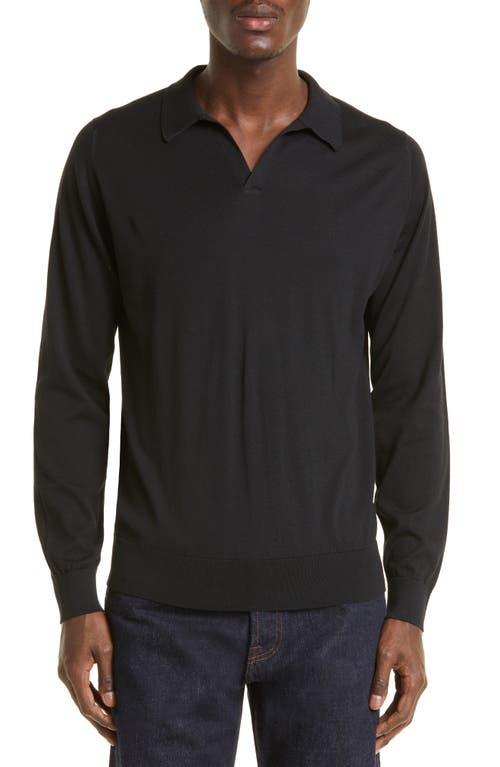 John Smedley Puck Cotton Polo Sweater in Black at Nordstrom, Size Small