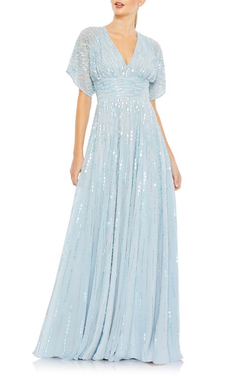 Mac Duggal Print Metallic Gown Powder Blue at Nordstrom,