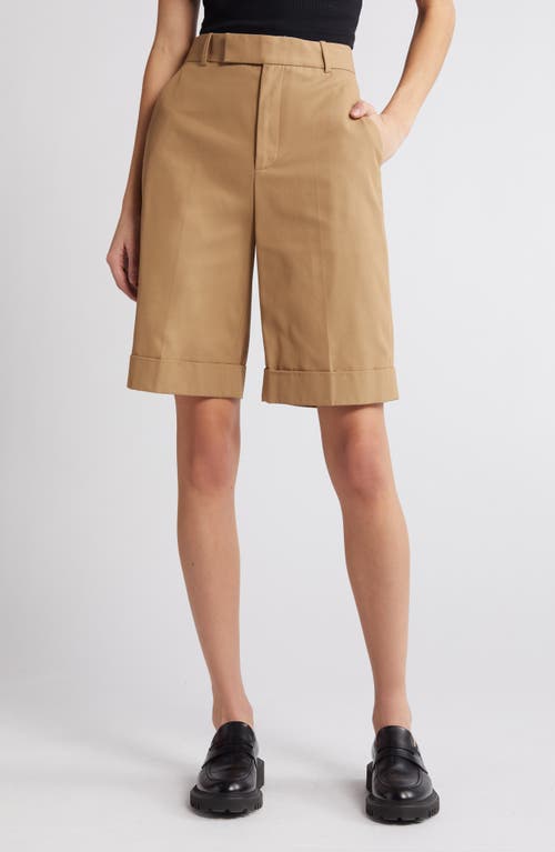 Frame Cotton Blend Walking Shorts In Khaki Tan
