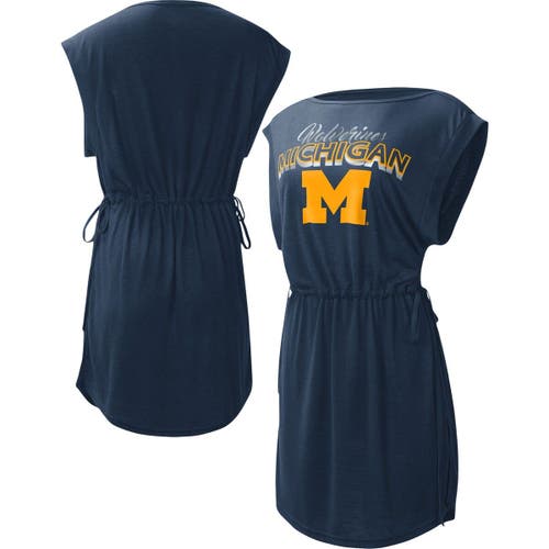 Women's G-III 4Her by Carl Banks Navy Michigan Wolverines GOAT Swimsuit Cover-Up Dress
