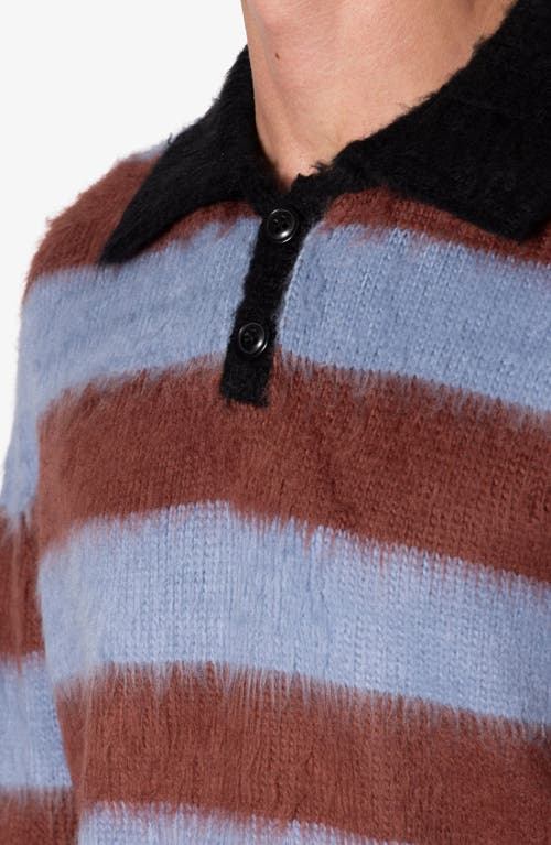 Shop Mnml Prep Stripe Fuzzy Polo Sweater In Blue/red