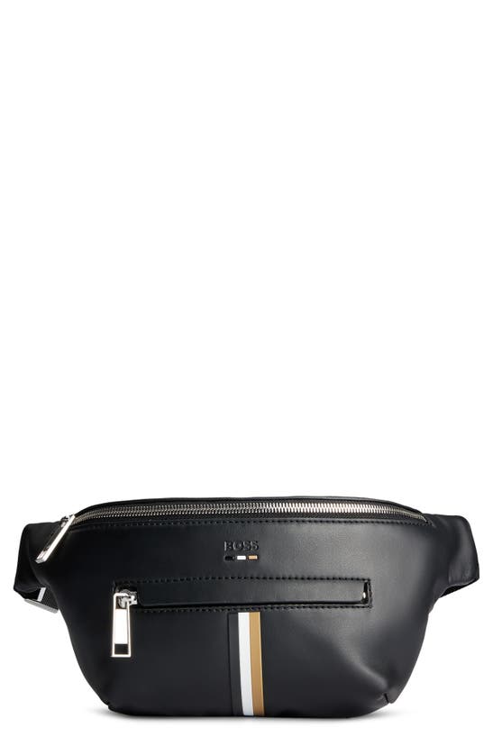 Hugo Boss Ray Stripe Faux Leather Belt Bag In Black