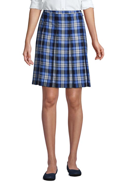 Lands' End School Uniform Young Plaid Box Pleat Skirt Top Of The Knee In Clear Blue Plaid
