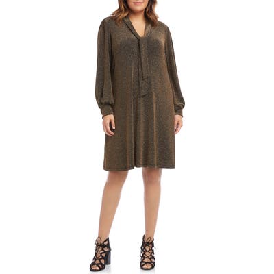Plus Size Karen Kane Taylor Tie Neck Sparkle Long Sleeve Dress, Metallic