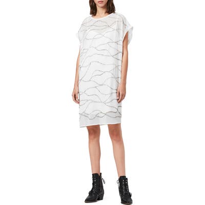 Allsaints Beaded Squiggle Detail Shift Dress, Ivory