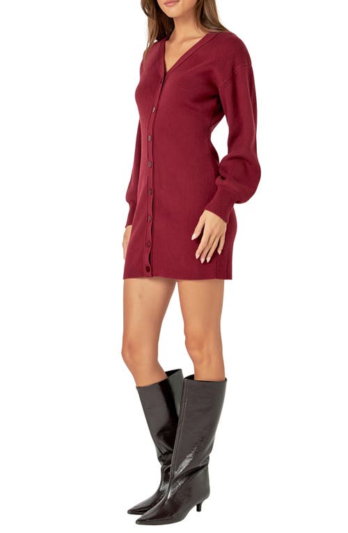 Endless Rose Rib Long Sleeve Minidress In Burgundy