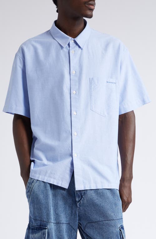 Isabel Marant Iggy Oversize Short Sleeve Button-Up Shirt Faded Blue at Nordstrom,