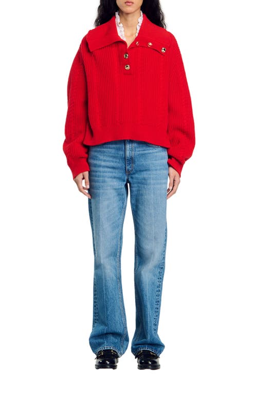 Shop Sandro Buttoned Neck Sweater In Red