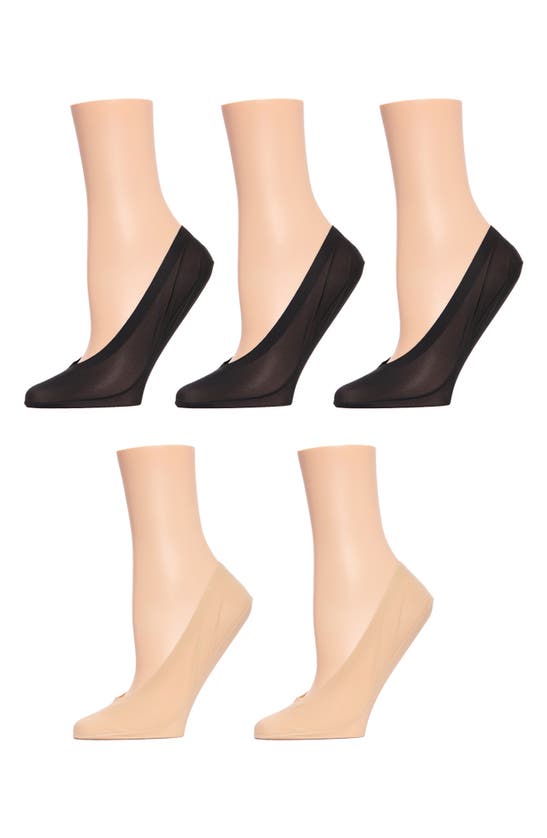 Shop Memoi Fine Edge Sock Liners In Black-nude