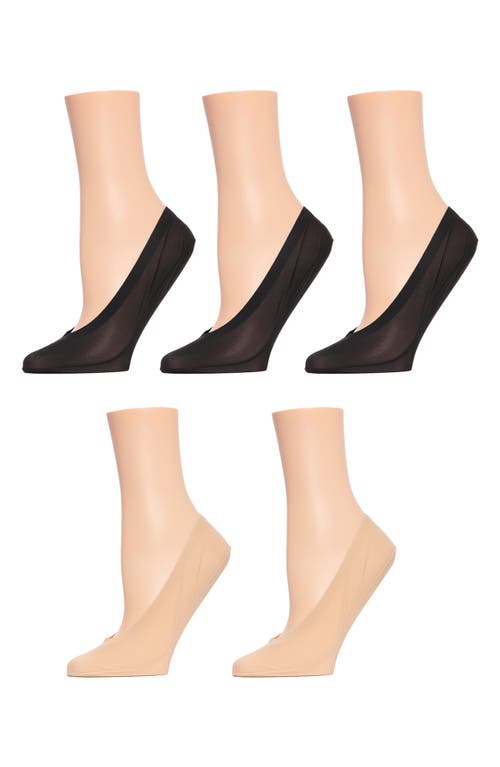 Fine Edge Sock Liners - Pack of 5 in Black-Nude