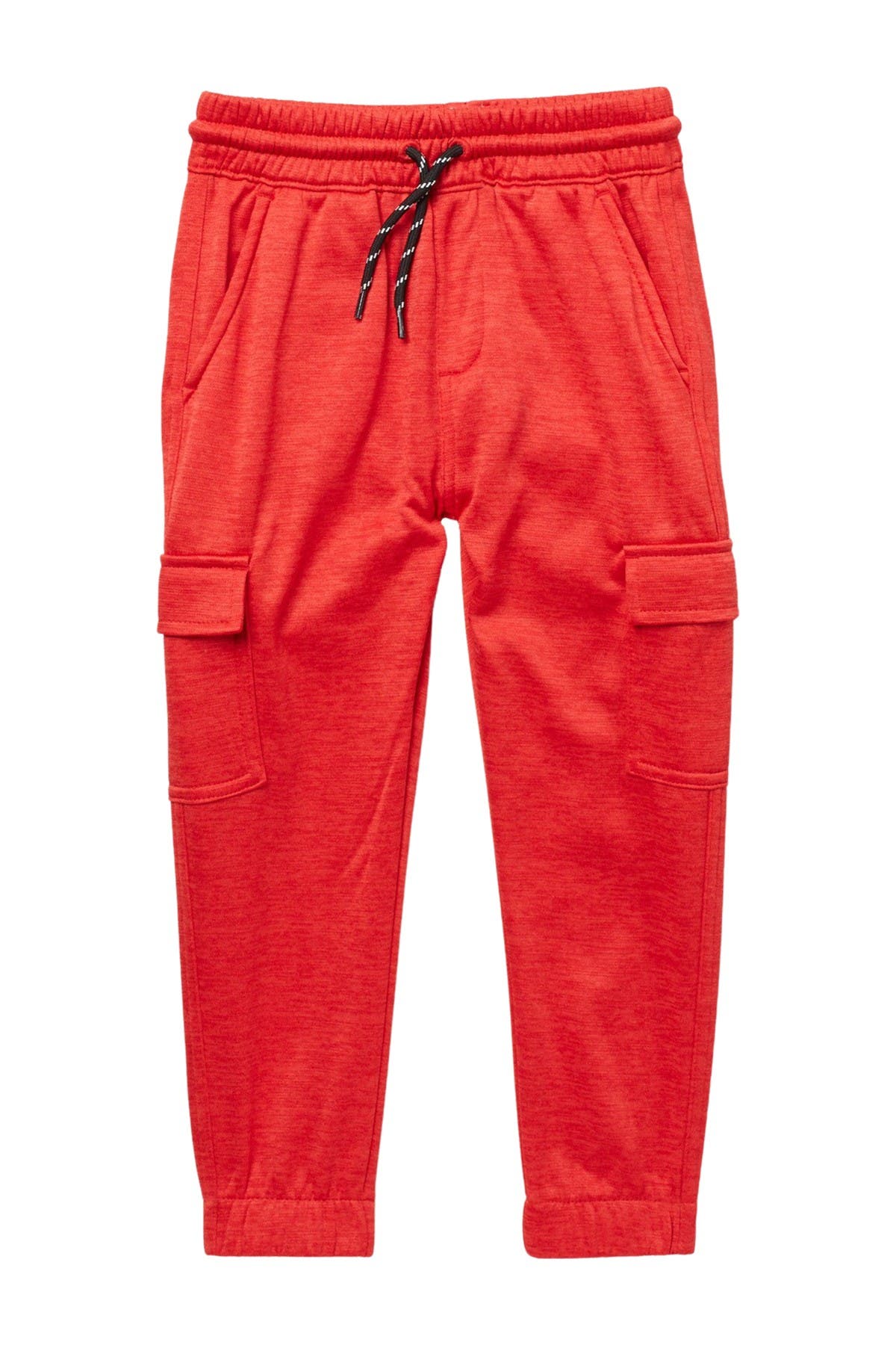 red cargo joggers