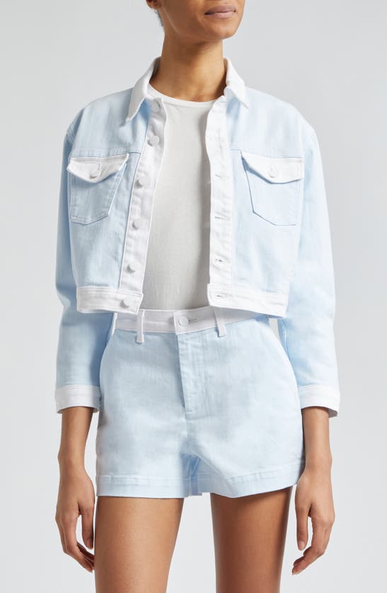 Shop L Agence Koda Colorblock Crop Jacket In Ice Water